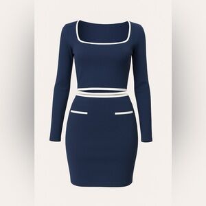 Sincerely Jules Navy Ribbed Knit Set S Coastal Preppy Nautical Two Piece